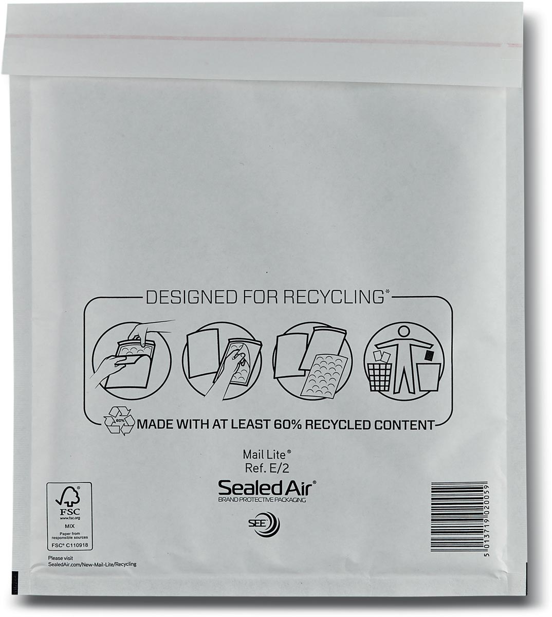 Mail Lite luchtkussenenveloppen, wit, E/2, 220 x 260 mm, doos van 200 stuks