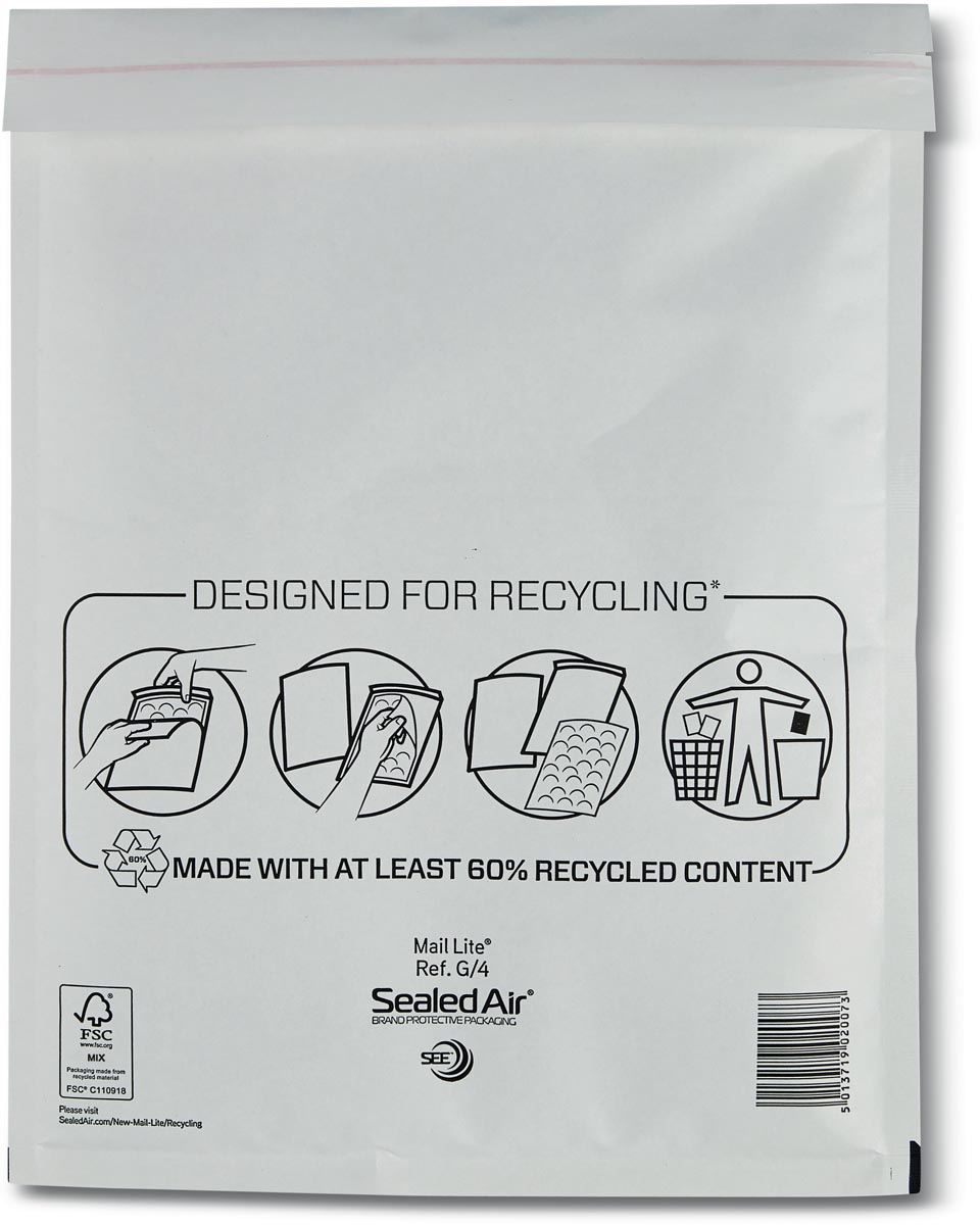 Mail Lite luchtkussenenveloppen, wit, G/4, 230 x 330 mm, doos van 100 stuks
