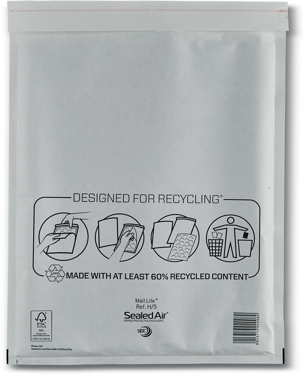 Mail Lite luchtkussenenveloppen, wit, H/5, 270 x 360 mm, doos van 100 stuks