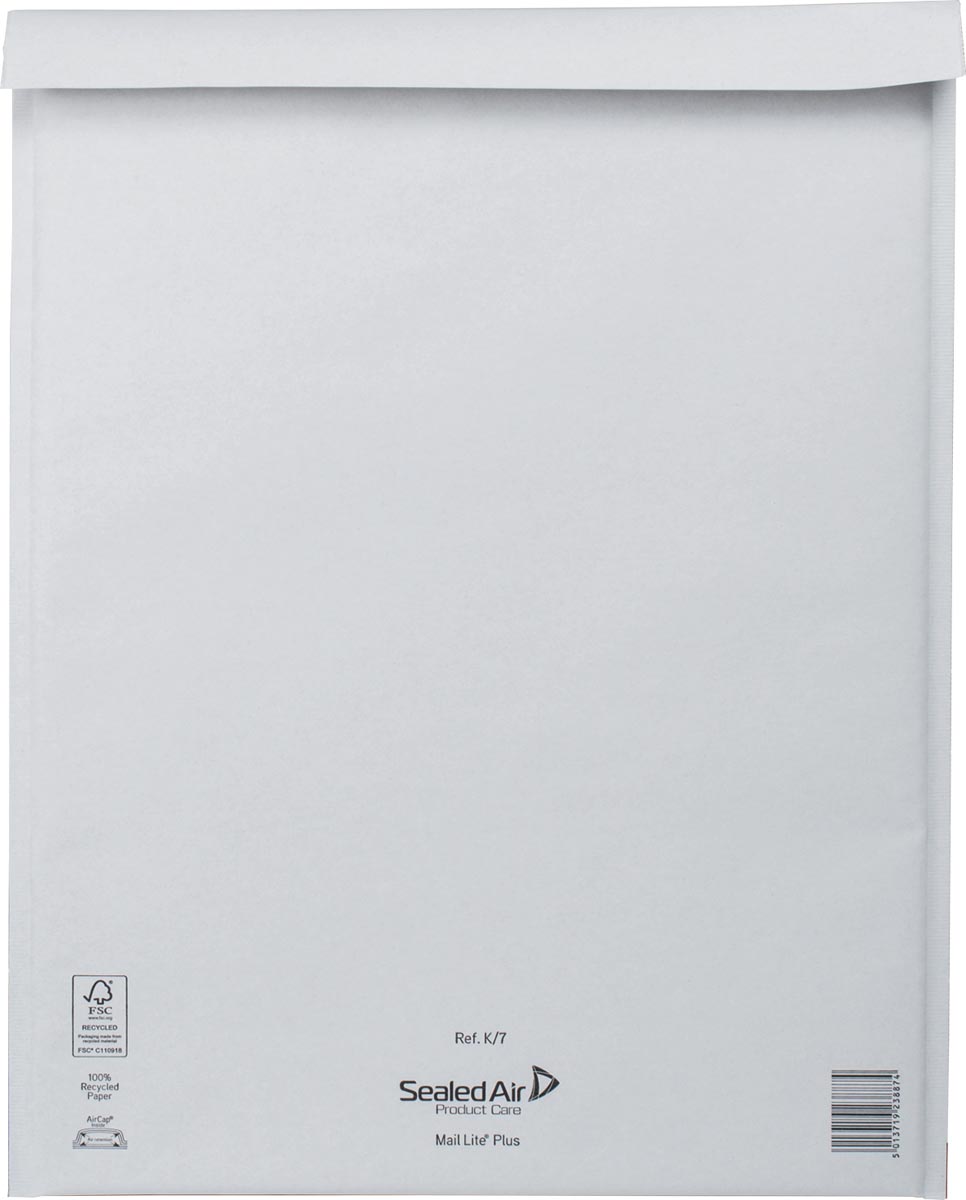 Mail Lite luchtkussenenveloppen, wit, K/7, 350 x 470 mm, doos van 100 stuks