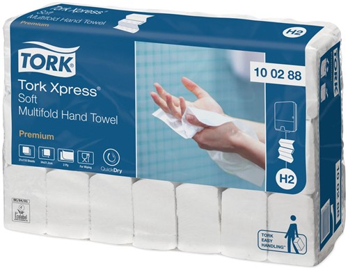 Tork papieren handdoeken Xpress, Soft, 2-laags, 110 vellen, systeem H2, pak van 21 stuks