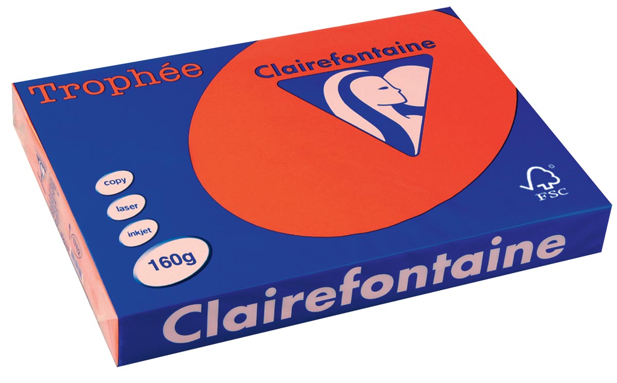Clairefontaine Trophée Intens, gekleurd papier, A3, 160 g, 250 vel, koraalrood afbeelding