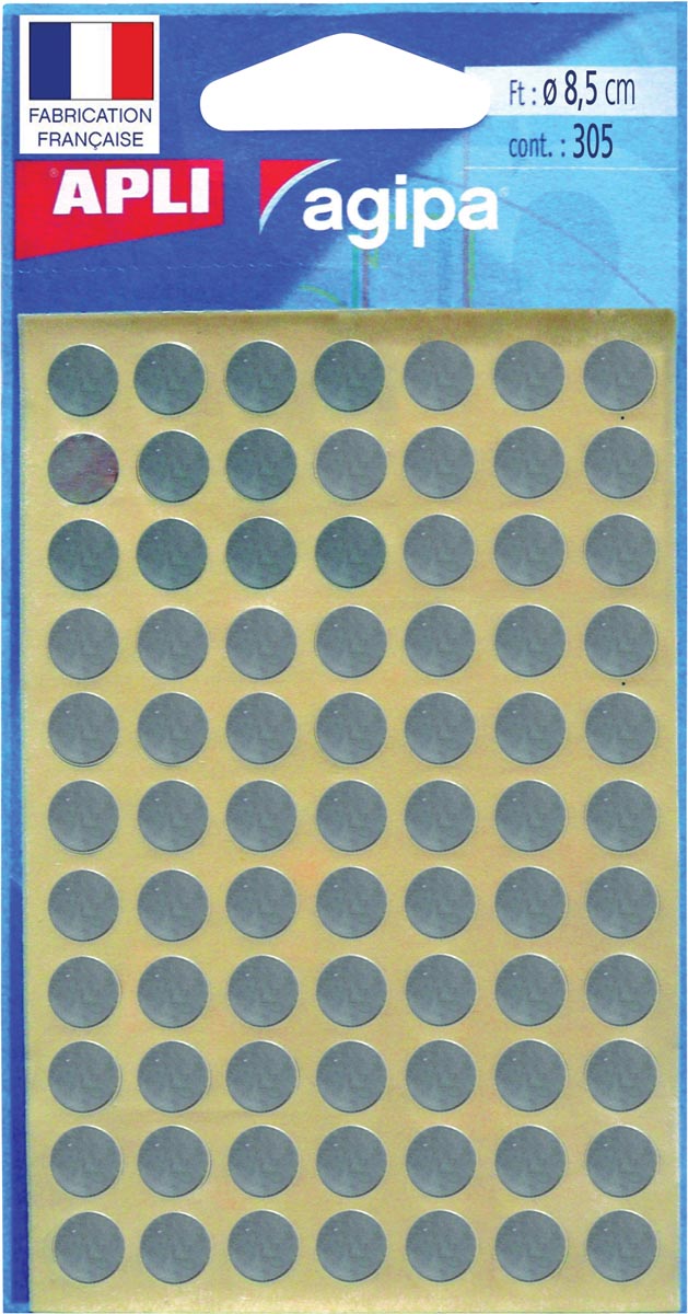 Agipa ronde etiketten in etui diameter 8 mm, zilver, 308 stuks, 77 per blad