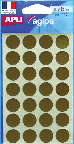 Agipa ronde etiketten in etui diameter 15 mm, goud, 112 stuks, 28 per blad