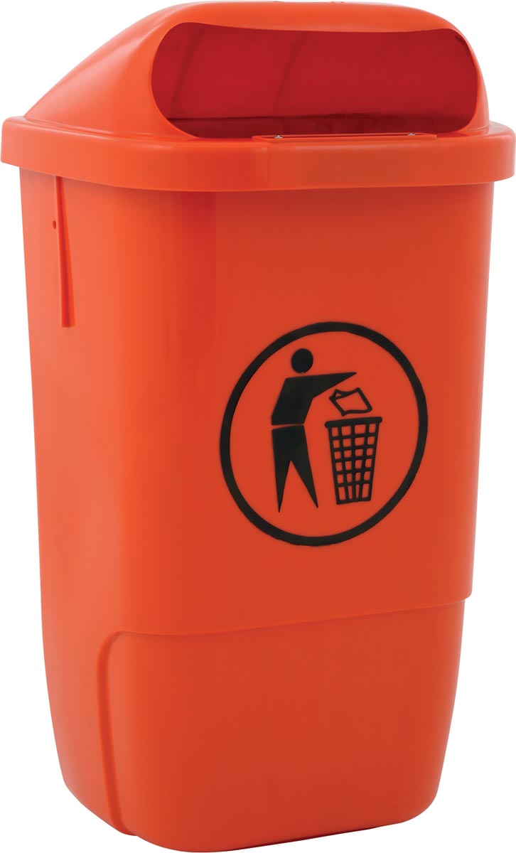 Afvalbak uit kunststof, inhoud 50 L, oranje