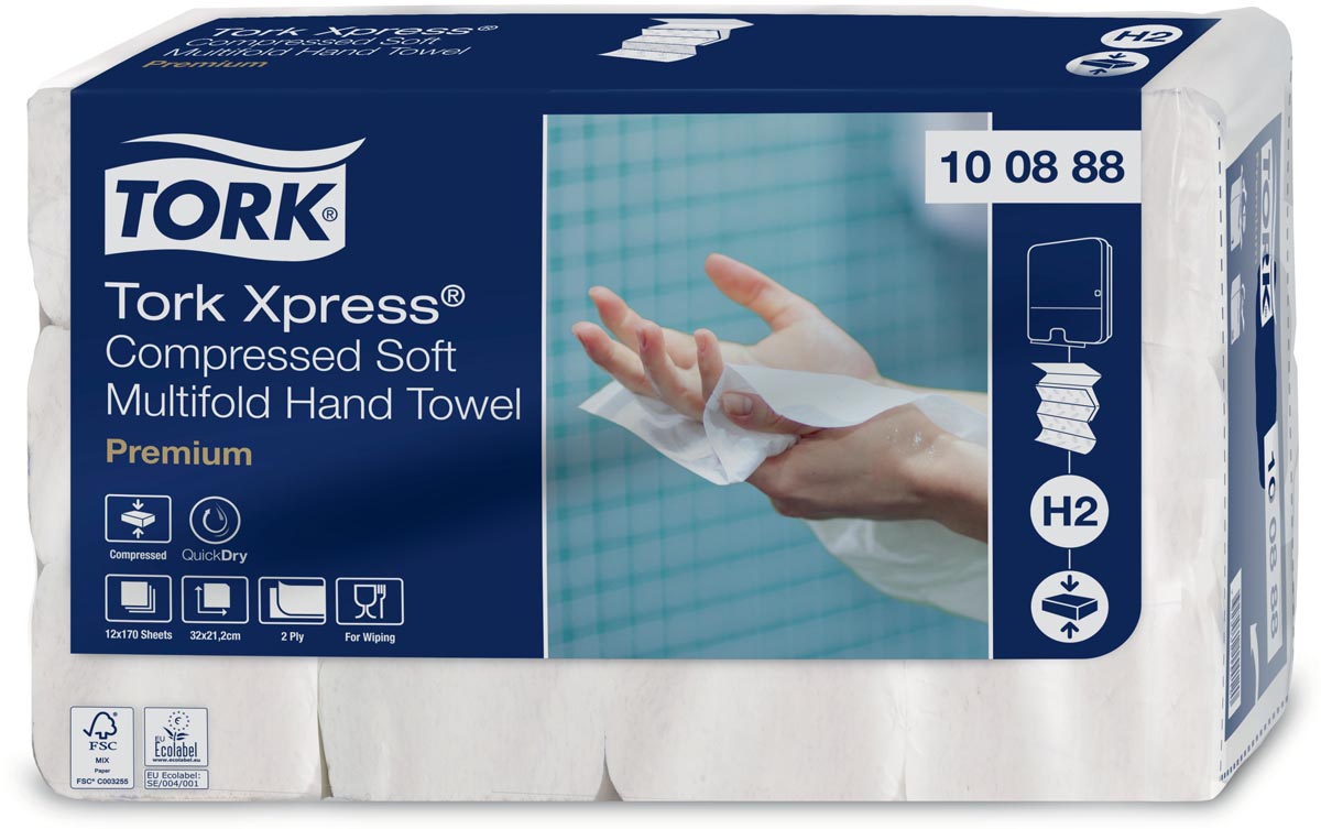 Tork Xpress® gecomprimeerde zachte handdoek, multifold M, Premium, 2-laags, systeem H2, 12 x 170 vel afbeelding