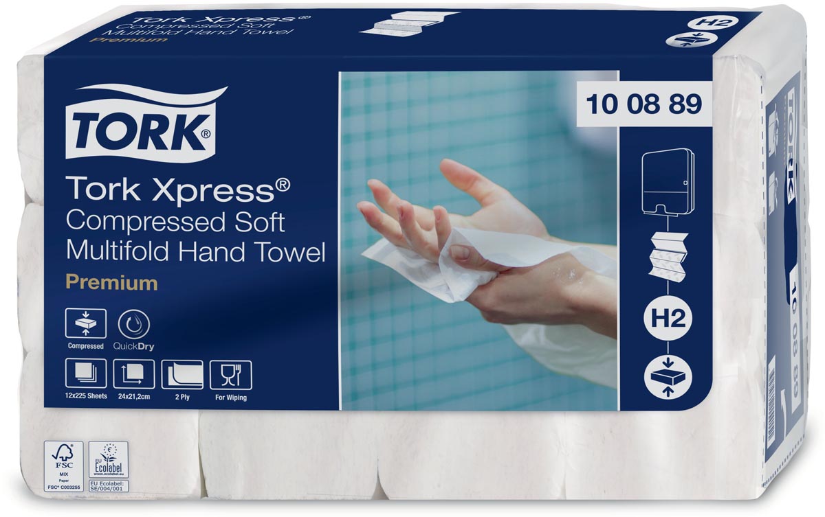 Tork Xpress gecomprimeerde zachte handdoek multifold Z Premium 2-laags systeem H2 12 x 225 vel