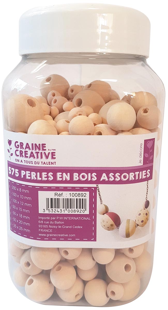 Graine Créative Houten parels, assortiment van 575 stuks