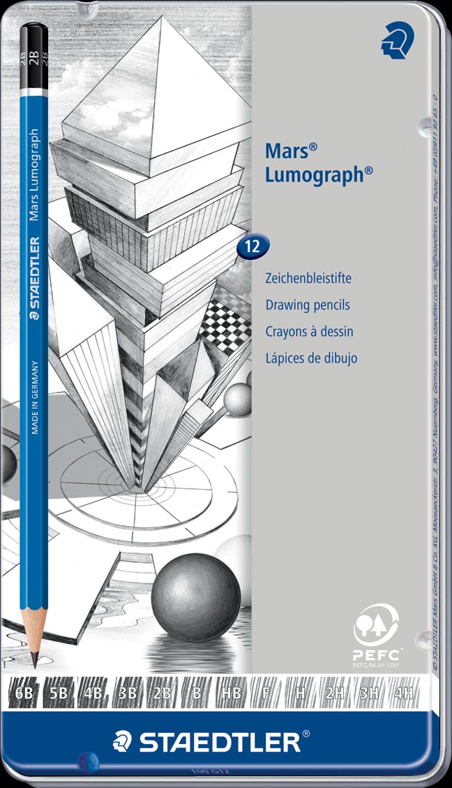 Staedtler Potlood Mars Lumograph 12 Stuks 6B 5B 4B 3B 2B B Hb F H 2H 3H 4H huismerk kopen in de aanbieding