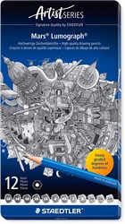 Staedtler Potlood Mars Lumograph 12 stuks: 6B-5B-4B-3B-2B-B-HB-F-H-2H-3H-4H