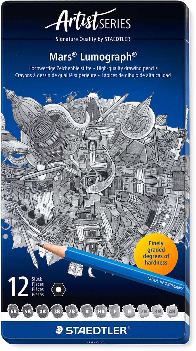 Staedtler Potlood Mars Lumograph 12 stuks: 6B-5B-4B-3B-2B-B-HB-F-H-2H-3H-4H