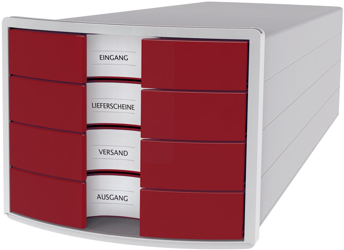 Han ladenblok Impuls, gesloten laden, lichtgrijs/rood