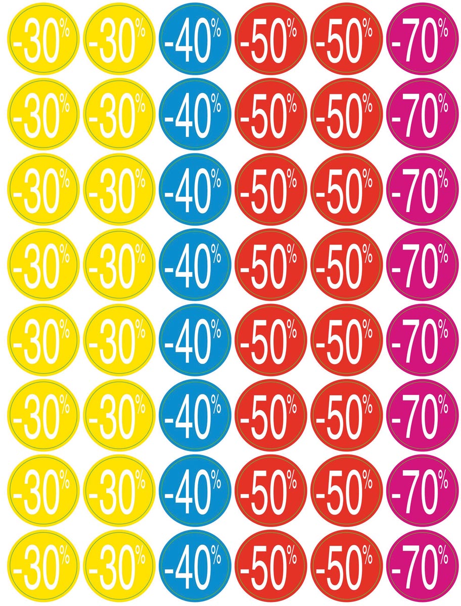 Agipa kortinglabel van -30% tot -70%, geassorteerde kleuren afbeelding