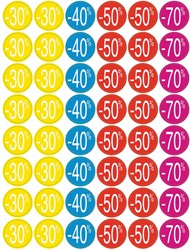 Agipa kortinglabel van -30% tot -70%, geassorteerde kleuren