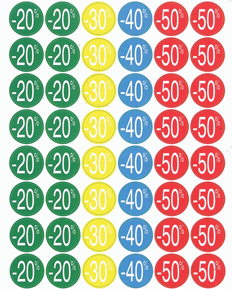 Agipa Kortinglabel van -20% tot - 50%, geassorteerde kleuren