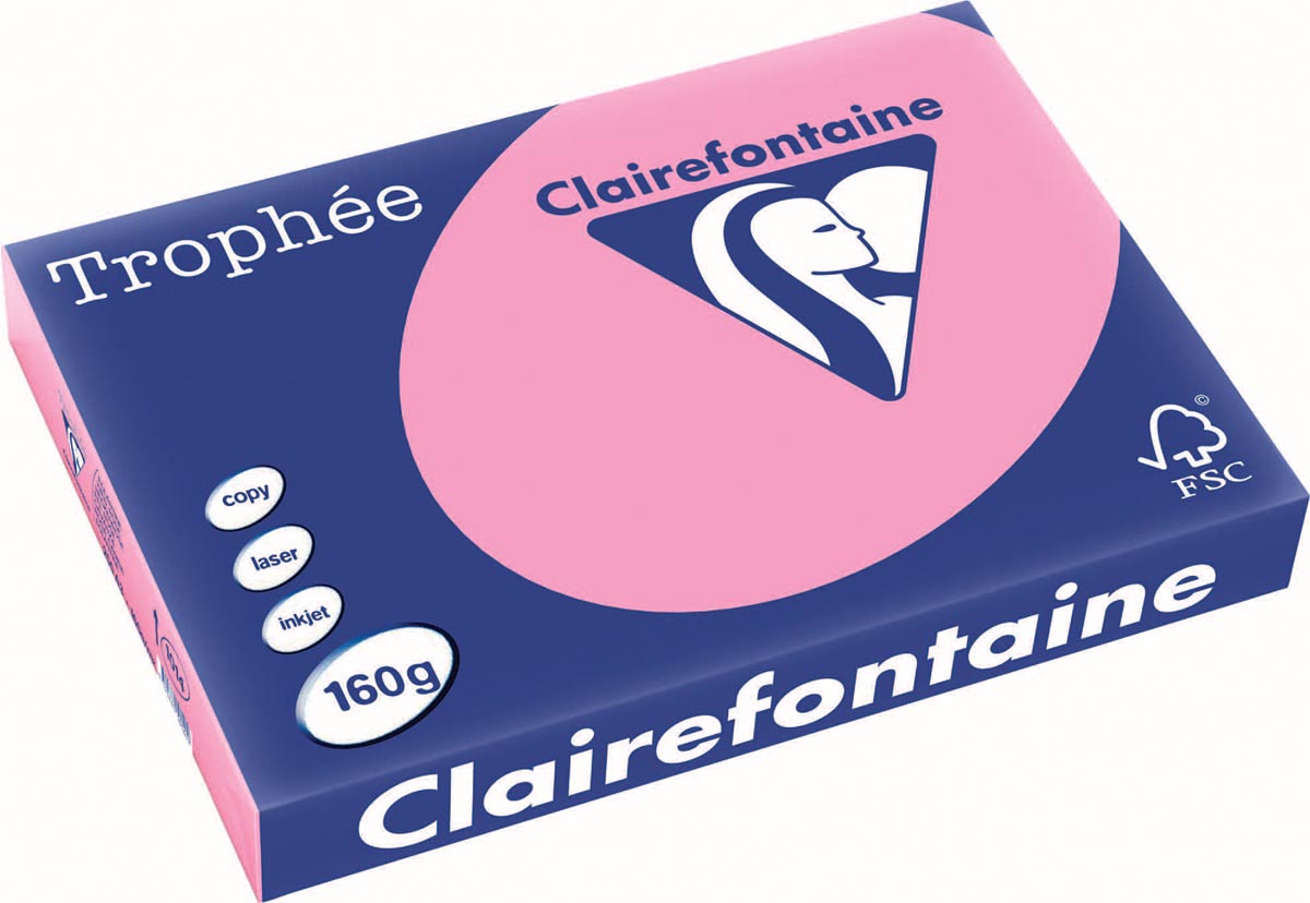 Clairefontaine Trophée Pastel, gekleurd papier, A3, 160 g, 250 vel, felroze afbeelding