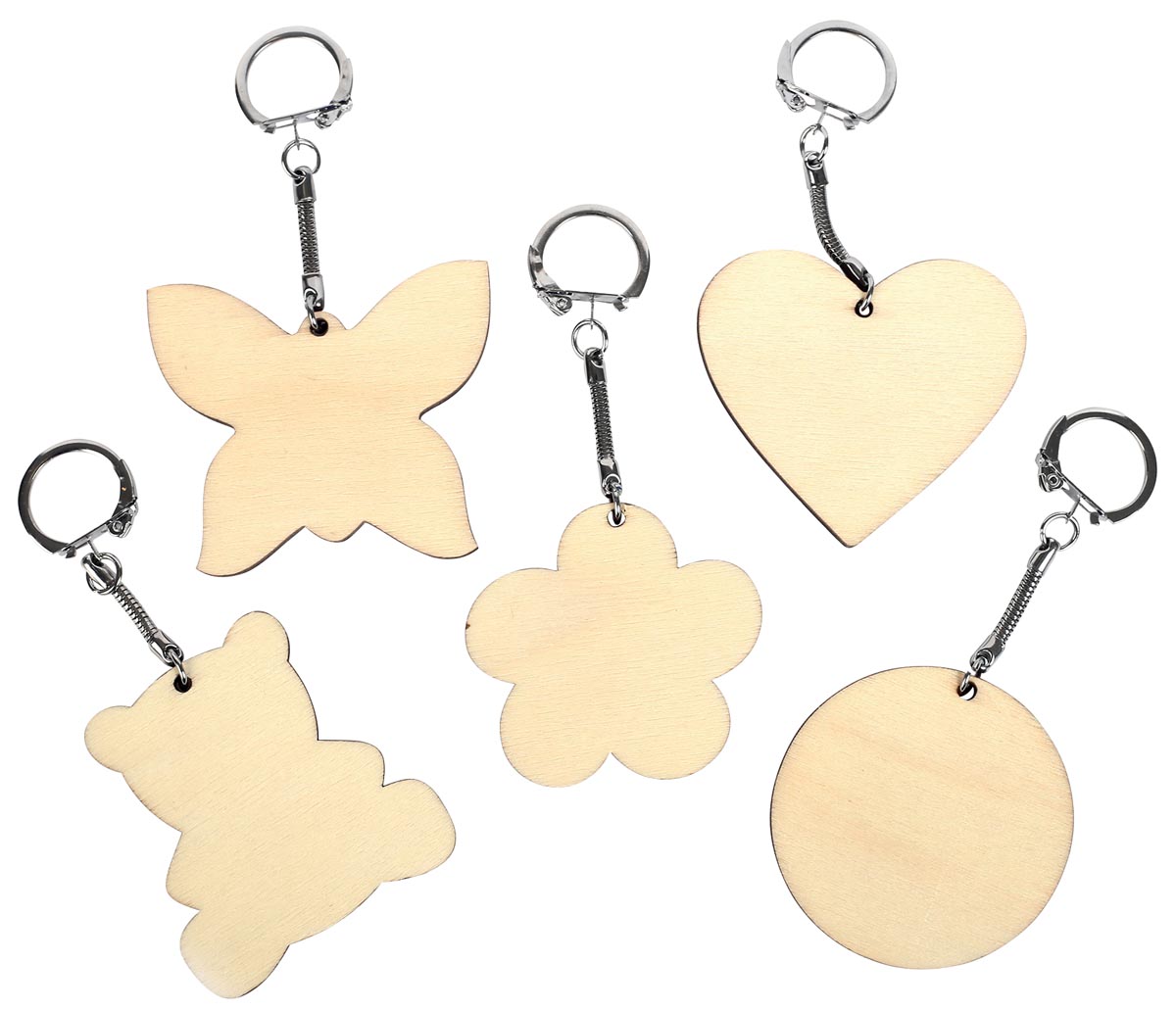 Graine Créative Sleutelhanger hout, assortiment vormen, diameter 55 mm, zakje van 10 stuks afbeelding