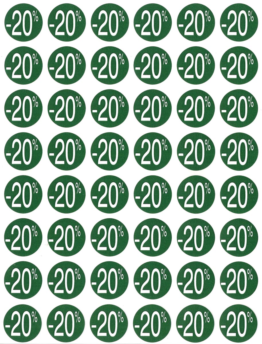 Agipa Kortinglabel -20%, groen, pak van 192 stuks, verwijderbaar afbeelding