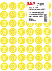 Agipa Kortinglabel -30%, geel, pak van 192 stuks, verwijderbaar