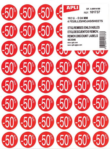Agipa Kortinglabel -50%, rood, pak van 192 stuks, verwijderbaar