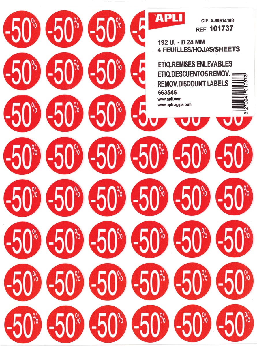 Agipa Kortinglabel -50%, rood, pak van 192 stuks, verwijderbaar afbeelding