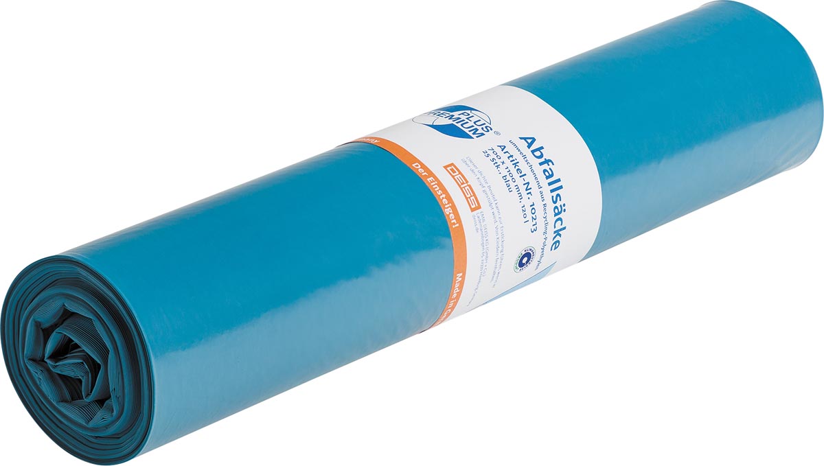 Vuilniszak 37 micron, ft 70 x 110 cm, 110-130 liter, blauw, rol van 25 stuks Vuilniszak 37 micron, ft 70 x 110 cm, 110-130 liter, blauw, rol van 25 stuks