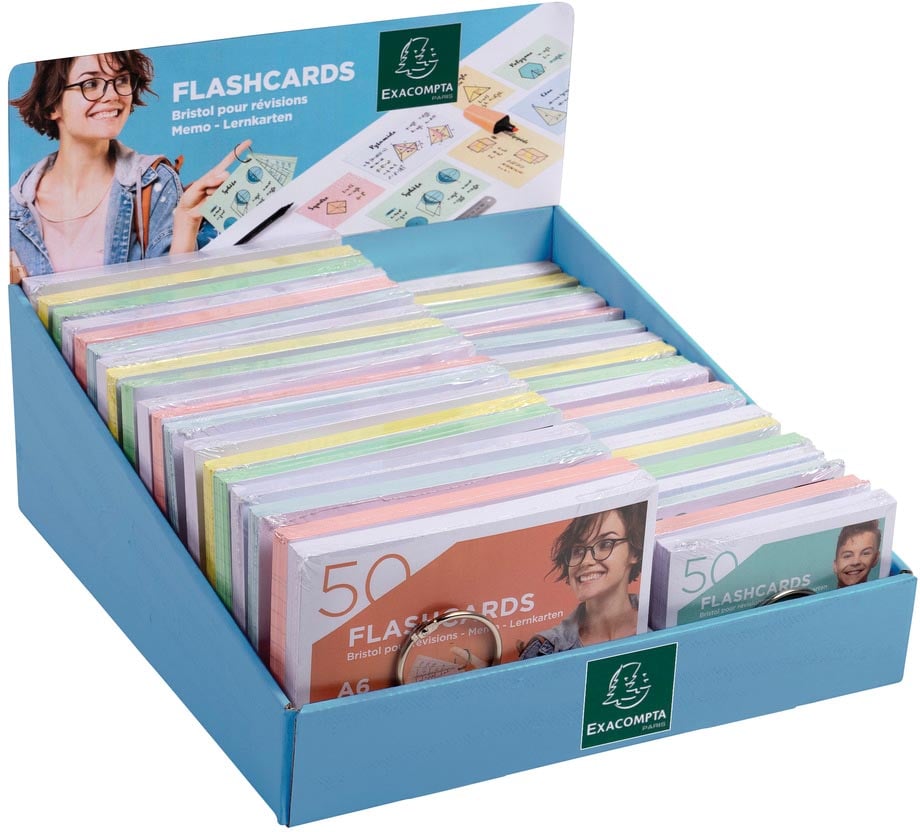 Exacompta gekleurde systeemkaarten, ft A6 en A7, gelijnd, display met 38 pakken van 50 stuks Exacompta gekleurde systeemkaarten, ft A6 en A7, gelijnd, display met 38 pakken van 50 stuks