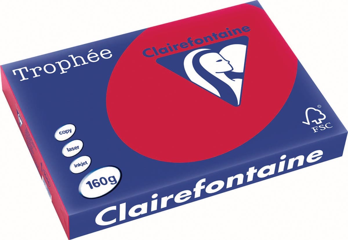 Clairefontaine Trophée Intens, gekleurd papier, A3, 160 g, 250 vel, kersenrood afbeelding