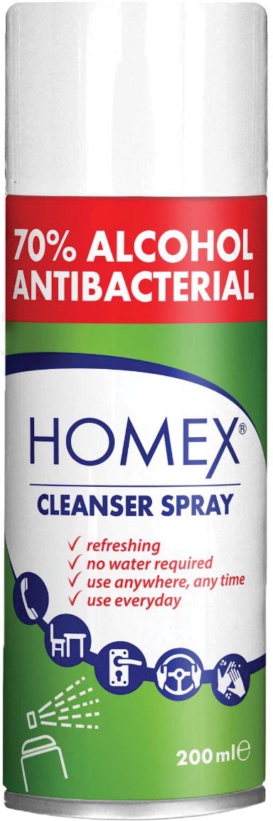 Homex cleanser spray, 70 % alcohol, spuitbus van 200 ml