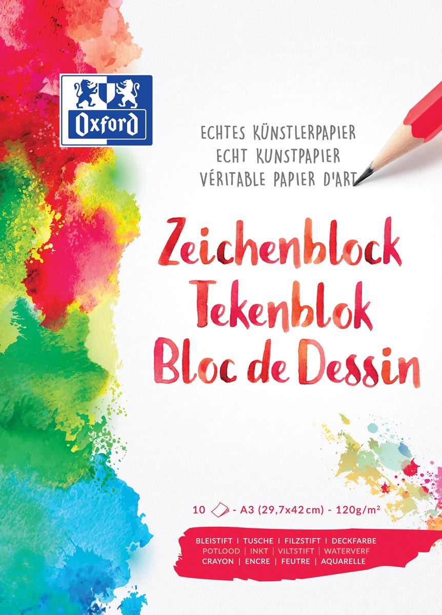 Oxford tekenblok 120 g, A3, 10 vel Oxford tekenblok 120 g, A3, 10 vel