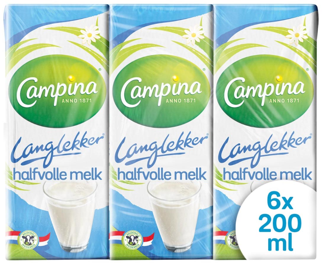 Campina halfvolle melk, 0,2 liter, pak van 6 stuks