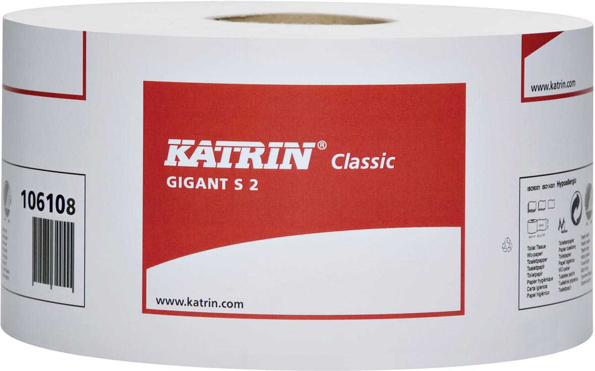 Katrin toiletpapier Classic Gigant, 2-laags, 1600 vellen, pak van 12 rollen Katrin toiletpapier Classic Gigant, 2-laags, 1600 vellen, pak van 12 rollen