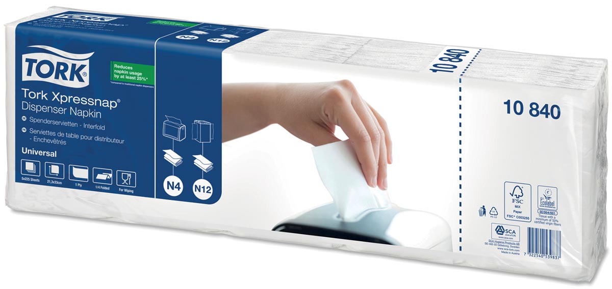 Tork servetten Expressnap voor dispenser, 1-laags, 1125 per bundel afbeelding