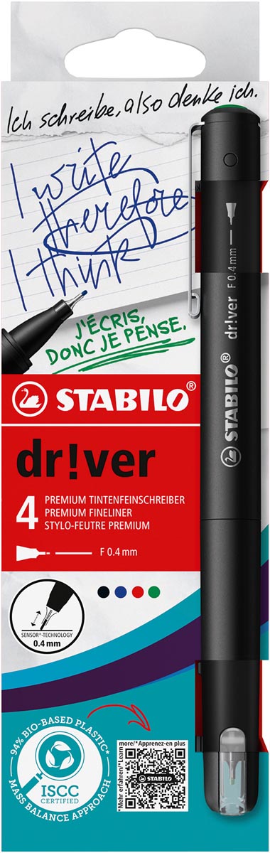 STABILO dr!ver fineliner, fijne punt, geassorteerde kleuren, blister van 4 stuks afbeelding