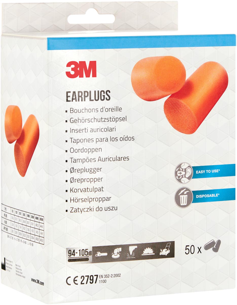 Afbeelding van 3M oordoppen 1100, geluidsdemping to 37 dB, kartonnen blister van 50 stuks