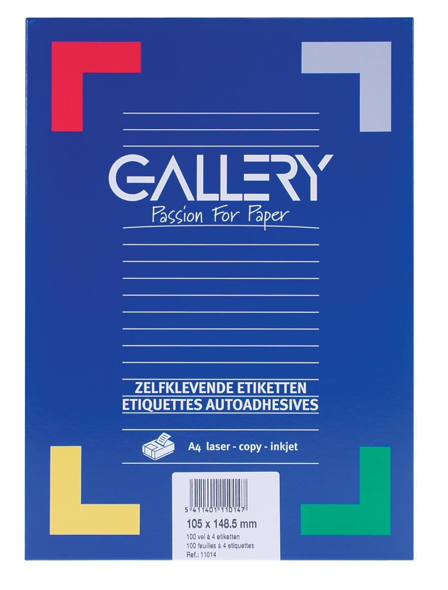 Gallery witte etiketten ft 105 x 148,5 mm (b x h), rechte hoeken, doos van 400 etiketten afbeelding