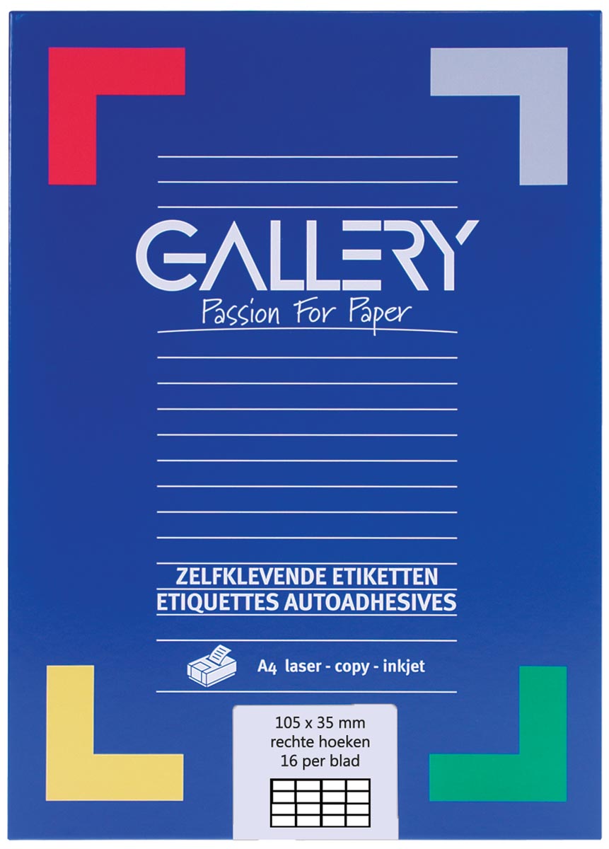 Gallery witte etiketten ft 105 x 35 mm (b x h), rechte hoeken, doos van 1.600 etiketten afbeelding