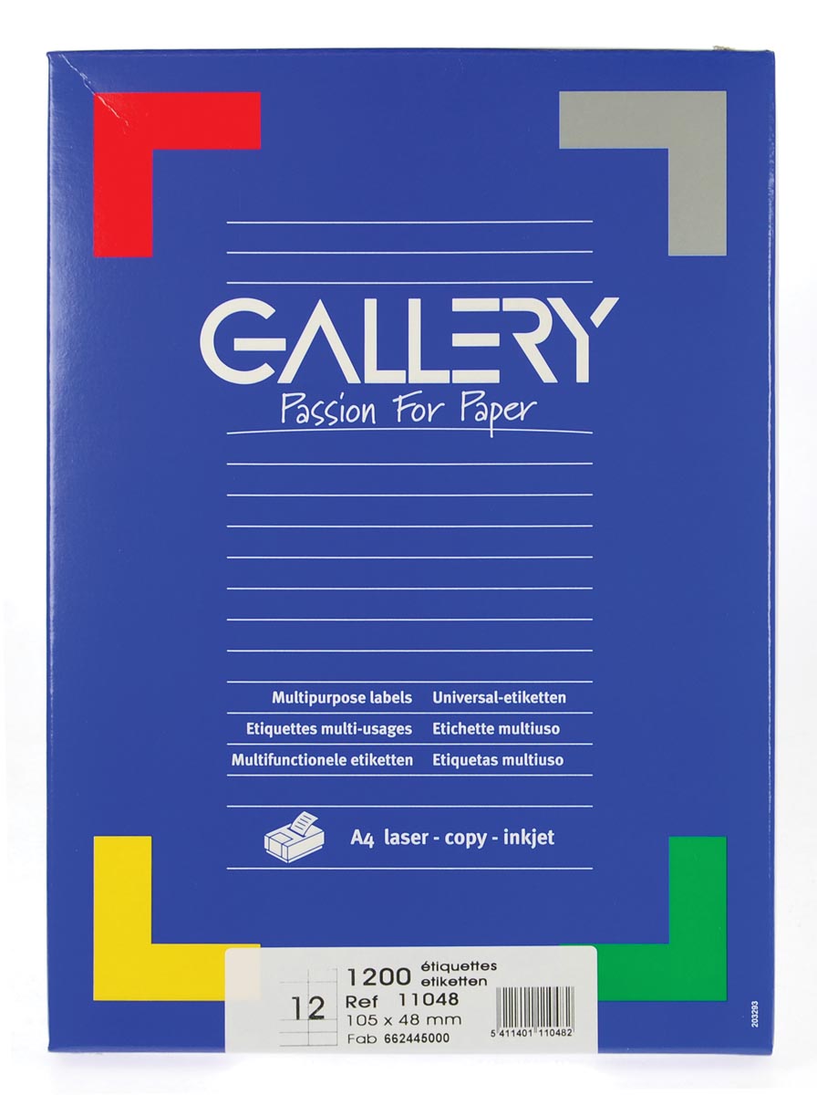 Gallery witte etiketten ft 105 x 48 mm (b x h), rechte hoeken, doos van 1.200 etiketten afbeelding