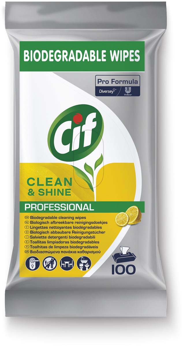 Cif vochtige schoonmaakdoekjes Clean & Shine, pak van 100 stuks