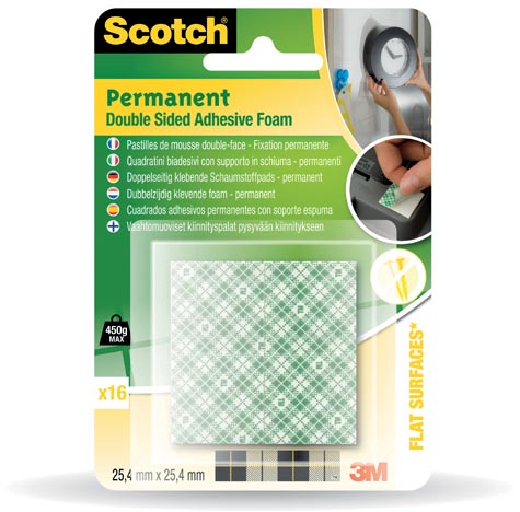 Scotch permanente dubbelzijdige foam, blister met 16 stuks