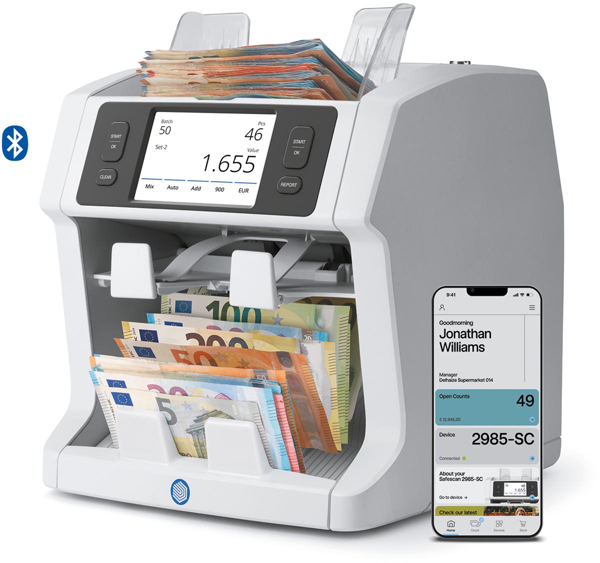Safescan biljettelmachine 2985-SC, incl  app, met 10-voudige valsgelddetectie