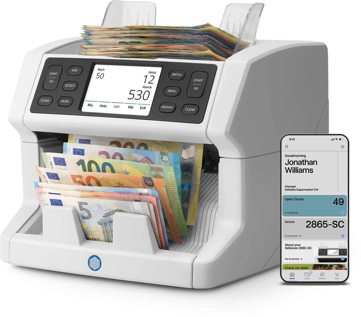 Safescan biljettelmachine 2865-SC, incl  app, met 9-voudige valsgelddetectie