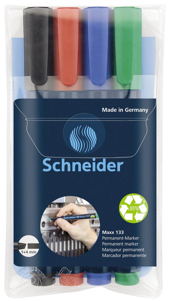 Schneider permanent marker Maxx 133 assorti, 4 stuks
