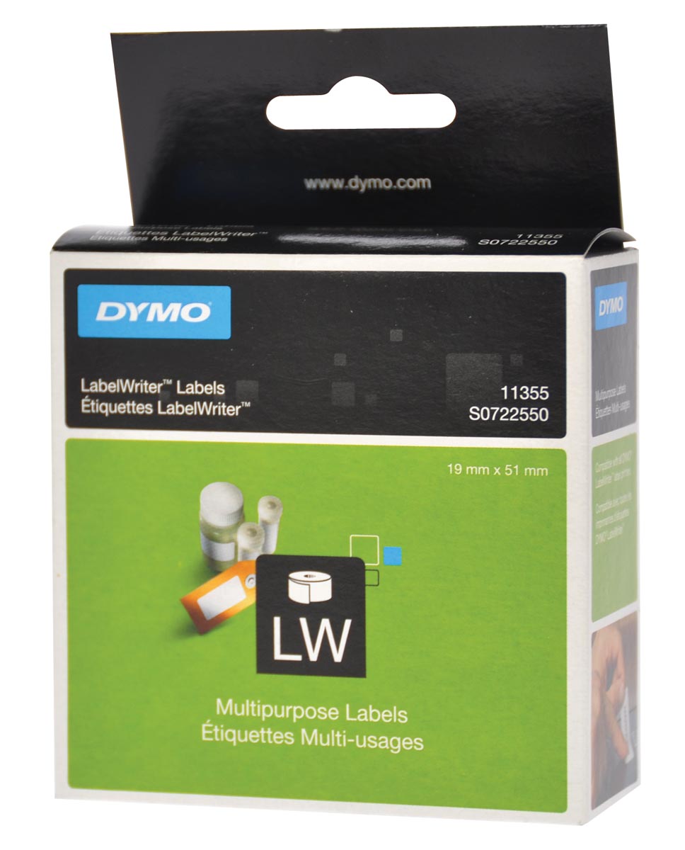 Dymo etiketten LabelWriter ft 19 x 51 mm, verwijderbaar, wit, 500 etiketten
