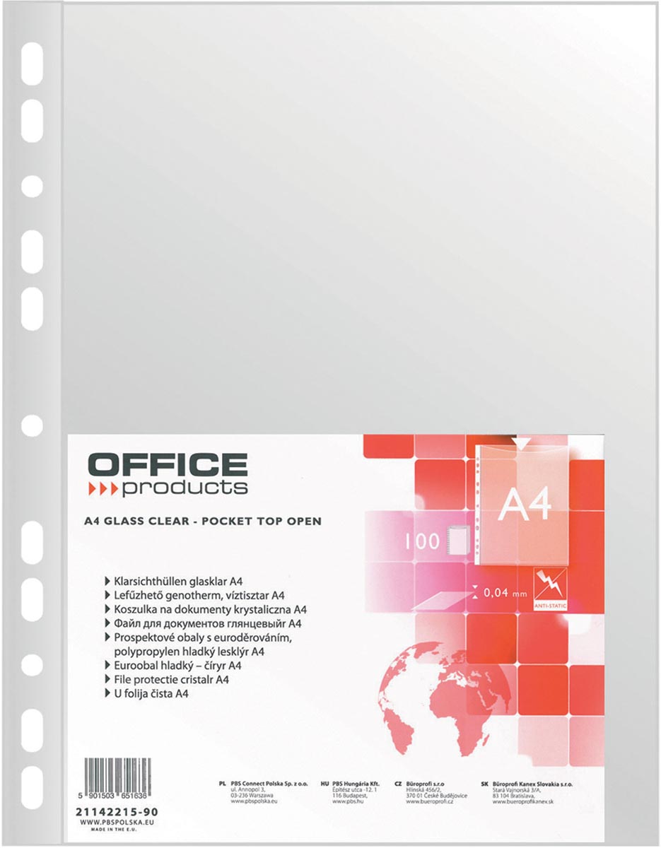 OFFICE products geperforeerde showtas, A4, 40 micron, glashelder, pak van 100 stuks