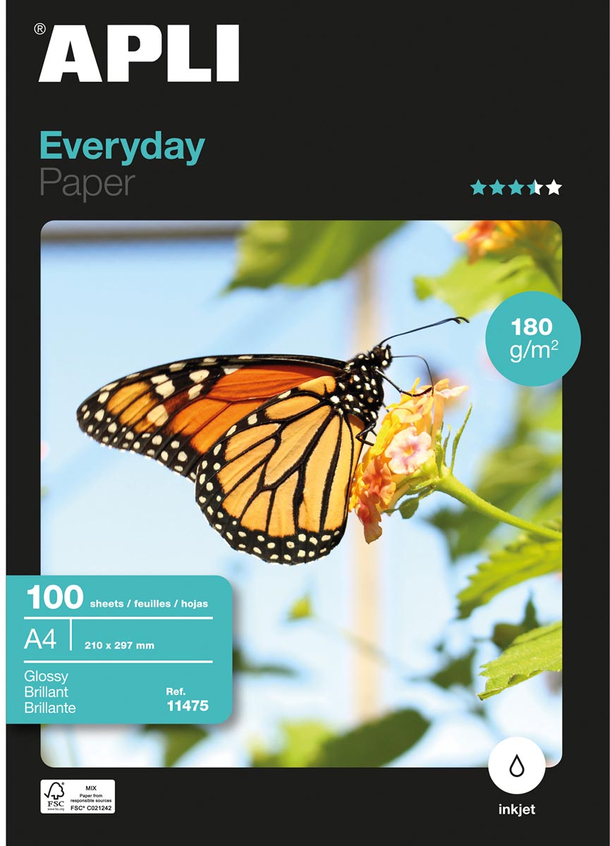 Apli fotopapier Everyday ft A4, 180 g, pak van 100 vel afbeelding