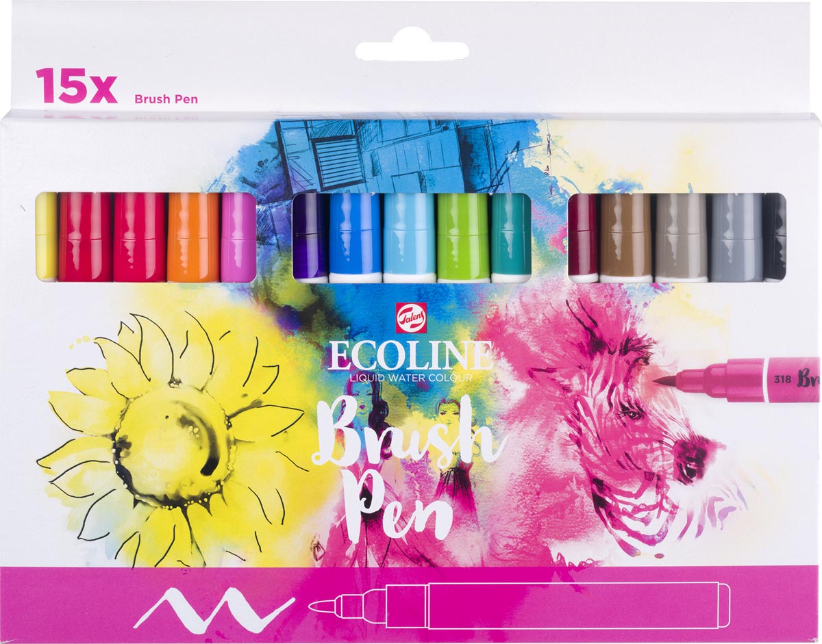 Talens Ecoline Brush pen, etui van 15 stuks, assorti Talens Ecoline Brush pen, etui van 15 stuks, assorti
