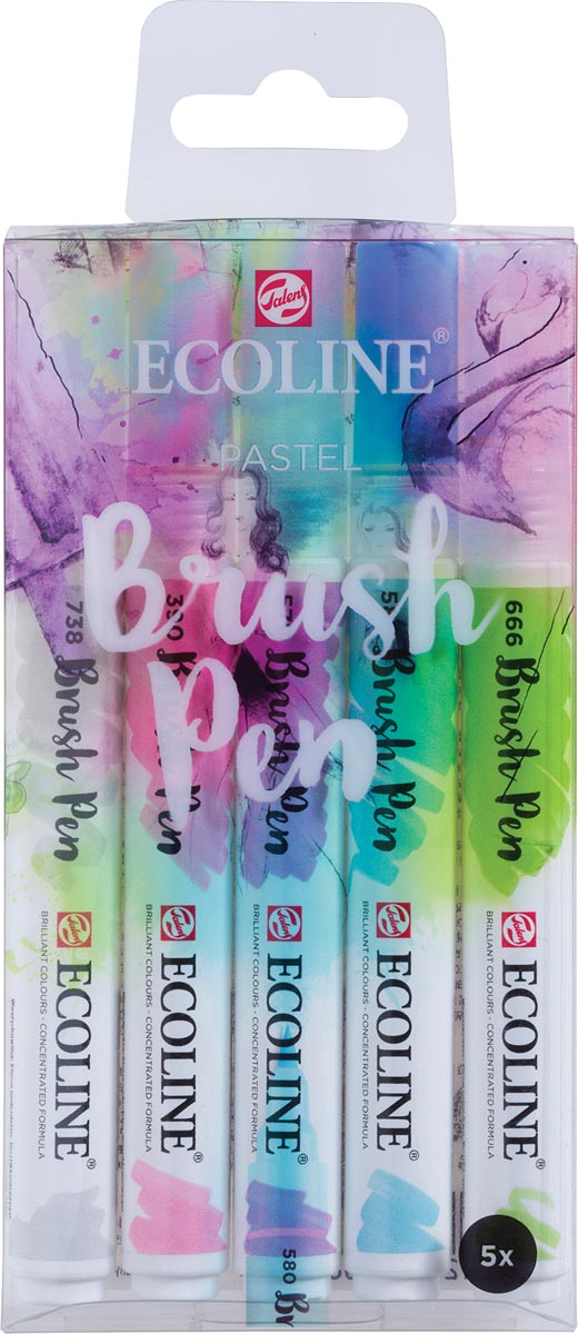 Talens Ecoline Brush pen, etui van 5 stuks in pastelkleuren