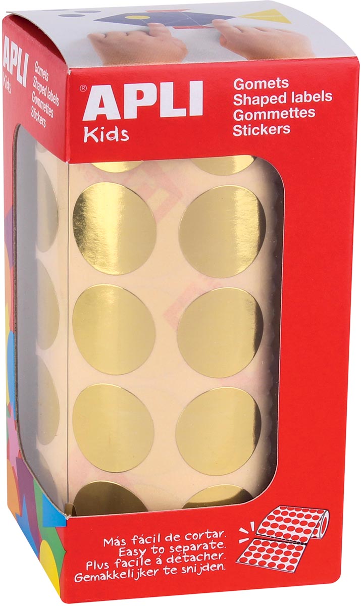 Apli Kids stickers op rol, cirkel diameter 20 mm, 1770 stuks, metallic goud