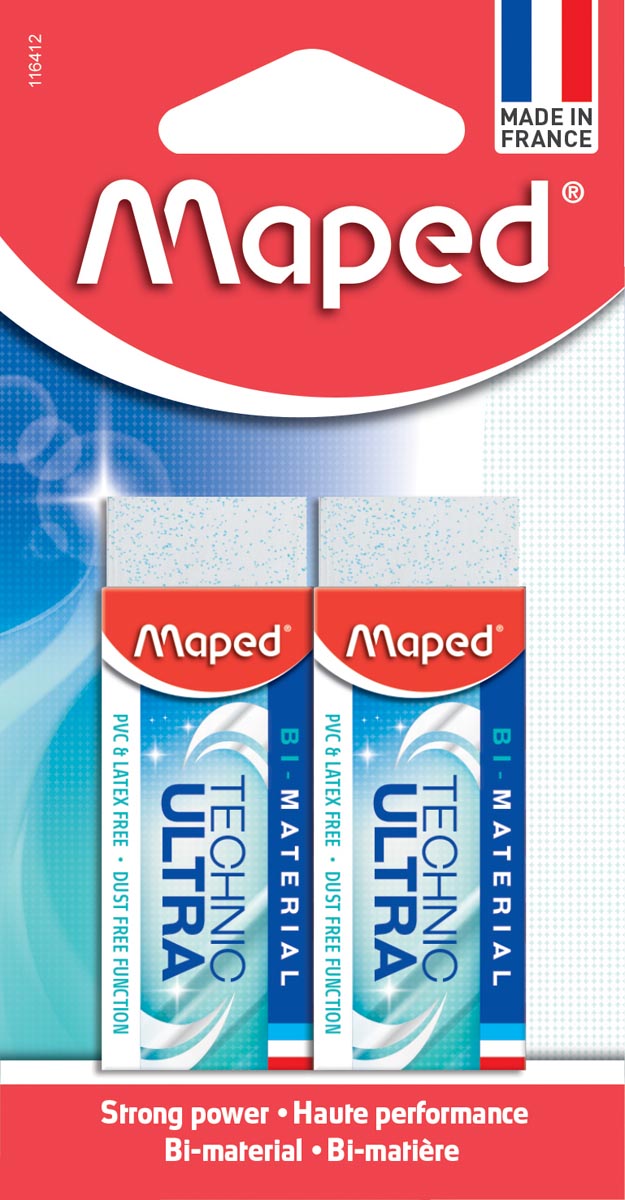 Maped gum Technic Ultra Classic, wit, blister van 2 stuks